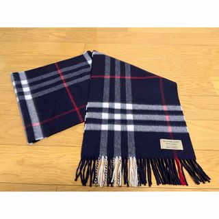 バーバリー(BURBERRY)のBURBERRY　バーバリー　マフラー　カシミア100％　濃紺　美品(マフラー)