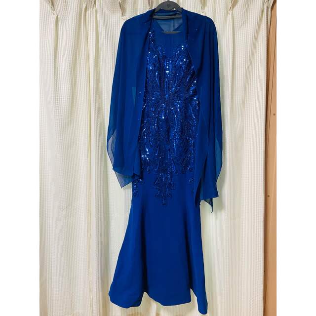 スパンコール ブルー ロングドレス ストール付 レディースのフォーマル/ドレス(ロングドレス)の商品写真