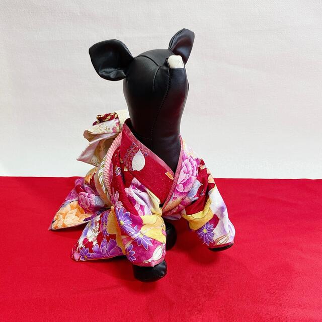 犬の着物✨犬用本格振袖 京友禅 正絹 金彩入り S 赤紫 一点物 犬の着物✨犬用本格振袖 京友禅 正絹 金彩入り S 赤紫 一点物