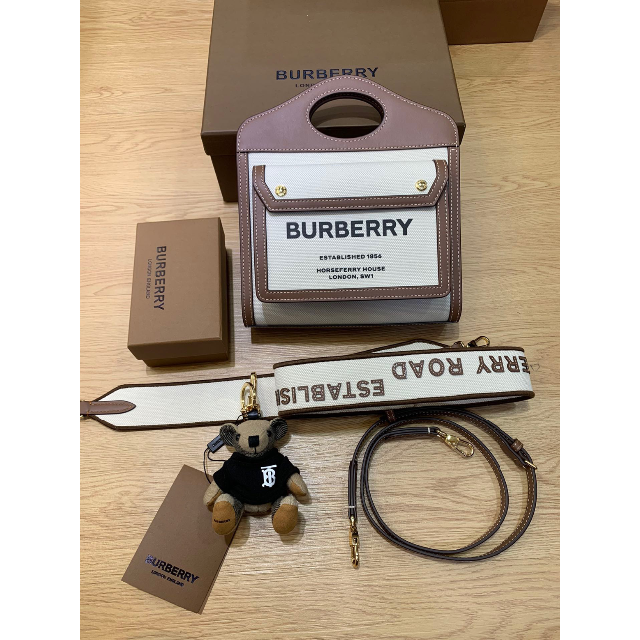 超可爱 BURBERRY バーバリー ミニツートン キャンバス&レザーポケット