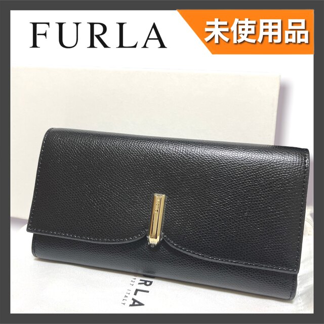 Furla 【未使用品】FURLA 三つ折り 長財布 レザー ロングウォレット フラップ 黒