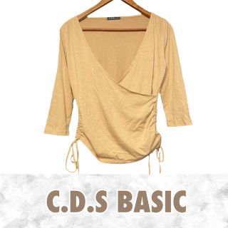 シーディーエスベーシック(C.D.S BASIC)のC.D.S BASIC カットソー 長袖 ベージュ オシャレ M Vネック(Tシャツ(長袖/七分))