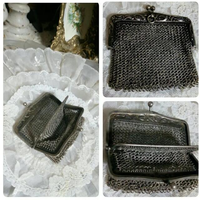 フランスアンティーク 財布 メッシュ コインパース 刻印有・silver