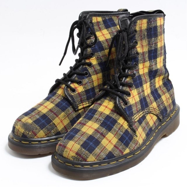 左右違い ドクターマーチン Dr.Martens チェック柄 8ホールブーツ 英国製 UK5 レディース23.5cm /saa009111