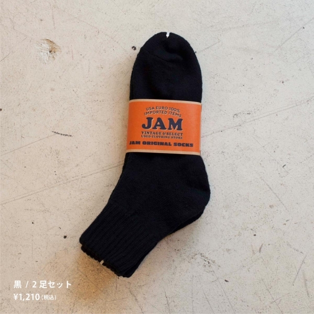 JAMオリジナルソックス 2P ブラック クルーソックス フルタイル 25-27? /jam1476 メンズのレッグウェア(その他)の商品写真