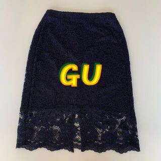 ジーユー(GU)のＧＵ　レディース、スカート、Ｍサイズ、ネイビー色(ひざ丈スカート)