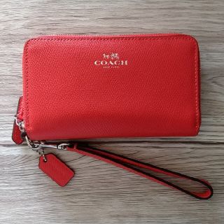 コーチ(COACH)のcoach コーチ　財布小銭　カードケース大容量　ストラップ付き　赤色(財布)