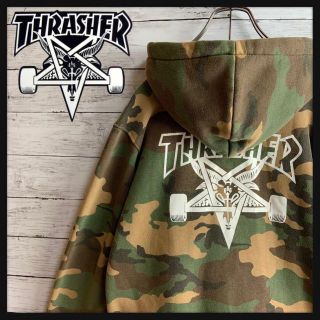 スラッシャー(THRASHER)の【両面プリント】スラッシャー カモフラ 迷彩柄　ビッグロゴ入りパーカー 希少(パーカー)