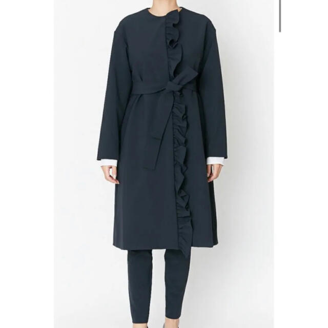人気が高い YOKO CHAN ネイビー 38 Coat Ruffle Front ヨーコチャン