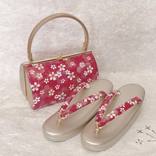 草履バッグセット 桜　成人式 フリーサイズ 日本製  023 レディースの水着/浴衣(和装小物)の商品写真