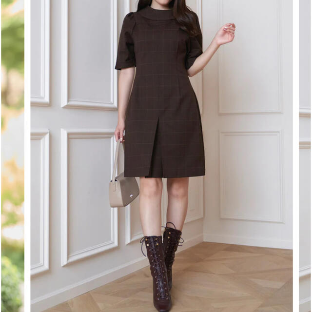 【最終価格】herlipto Line Check Box Tuck Dress