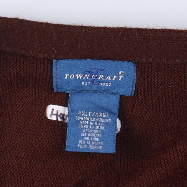 TOWNCRAFT(タウンクラフト)の古着 ビッグサイズ TOWNCRAFT アクリルニットカーディガン USA製 メンズXXXL /eaa276283 メンズのトップス(カーディガン)の商品写真