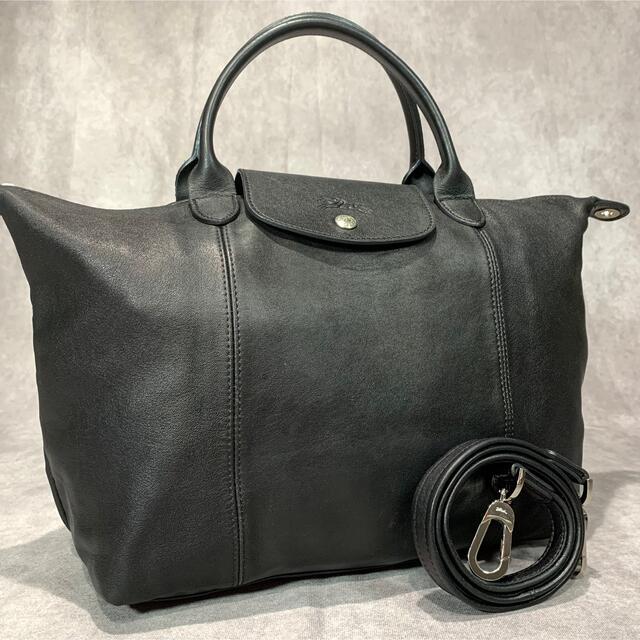 LONGCHAMP(ロンシャン)の【極美品】LONGCHAMP ロンシャン ハンドバッグ 2way レザー 黒 レディースのバッグ(ハンドバッグ)の商品写真