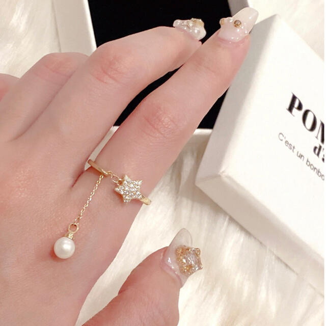 pomme d'amour スターパールチャームリング　パール レディースのアクセサリー(リング(指輪))の商品写真