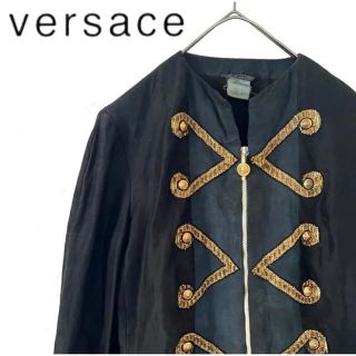 ジャンニヴェルサーチ(Gianni Versace)のVERSACE ヴェルサーチ  ナポレオンジャケット　金ボタン　ヒョウ柄　装飾(ノーカラージャケット)