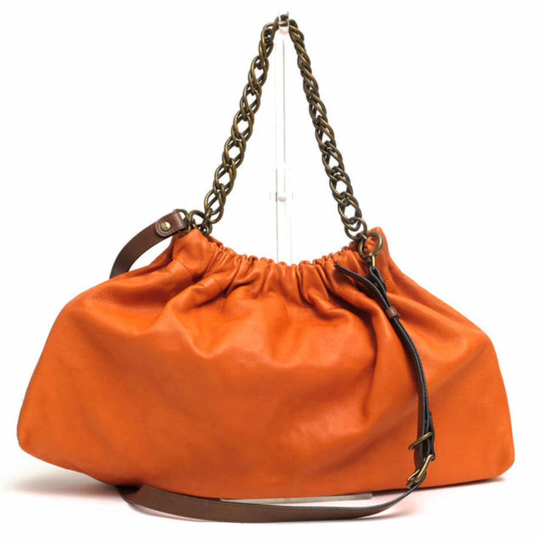 マルニ／MARNI バッグ トートバッグ 鞄 ハンドバッグ レディース 女性 女性用レザー 革 本革 オレンジ  チェーンショルダー 2WAY ショルダーバッグトートバッグ