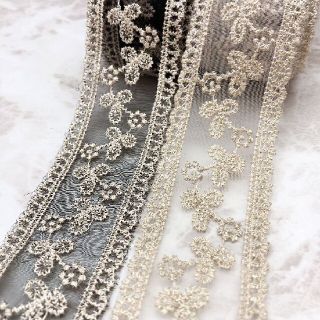 1362★刺繍 レース りぼん リボン 素材 手芸 1m(各種パーツ)