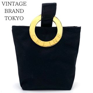 セリーヌ(celine)のCELINE セリーヌ ポーチ ロゴ サークル 小物入れ  ポリエステル    ブラック 黒 ゴールド金具 レディース ギフト【中古品】(ポーチ)