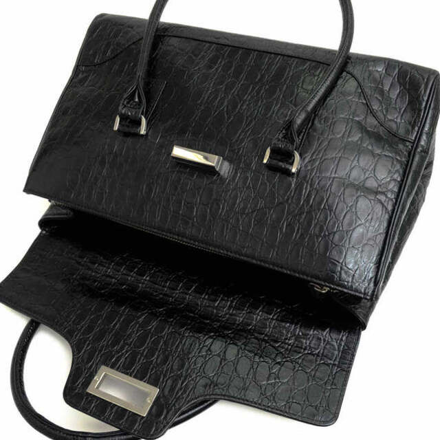 バーニーズニューヨーク/BARNEYS NEWYORK バッグ ハンドバッグ 鞄 トートバッグ レディース 女性 女性用レザー 革 本革 ブラック 黒 フラップ式 クロコ型押し 6