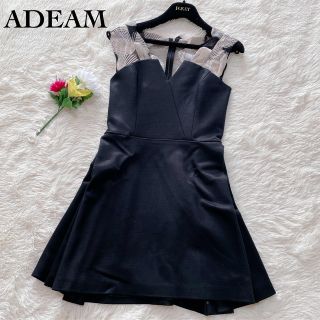 フォクシー(FOXEY)の【極美品】ADEAM アディアム　ワンピースドレス　胸元レース　黒(ひざ丈ワンピース)