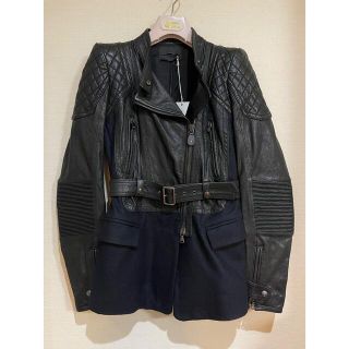 ディーゼル(DIESEL)の【新品】DIESELディーゼル レザーコンビライダースジャケット コート グレー(ライダースジャケット)