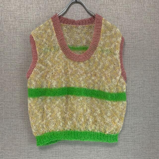 一点モノ　90s ビンテージ　ハンドメイド　モヘア　ニットベスト　アメリカ輸入