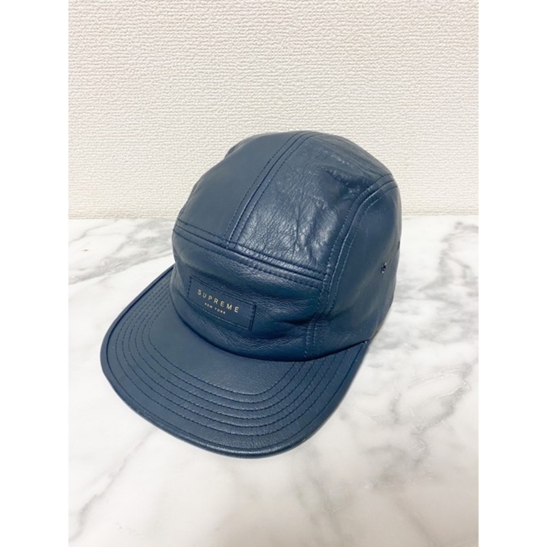 supreme leather 5 panel camp cap NAVY