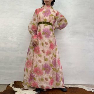 古着 ~70年代 UNKNOWN 花柄 袖シースルー 長袖 マキシ丈 フレア ワンピース レディースM ヴィンテージ /eaa246174(その他)