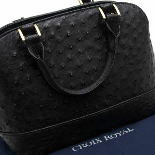 クロワ・ロワイヤル／CROIX ROYAL バッグ ハンドバッグ 鞄 トートバッグ レディース 女性 女性用オーストリッチ レザー 革 本革 ブラック 黒  フォーマルバッグ 冠婚葬祭