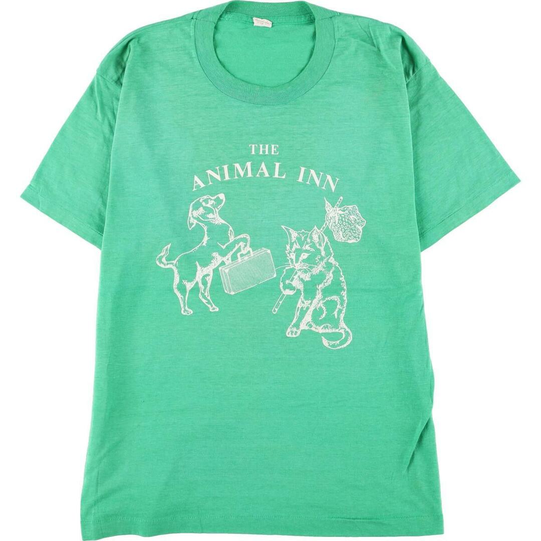 80年代 スクリーンスターズ SCREEN STARS 犬柄 ネコ柄 両面プリント アニマルTシャツ USA製 メンズS ヴィンテージ /eaa272179