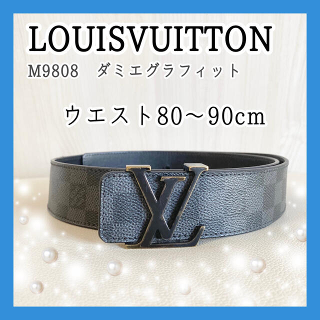 LOUIS VUITTON Initial Belt Damier Graphite Leather 110/44 M9808 WITH RECEIPT