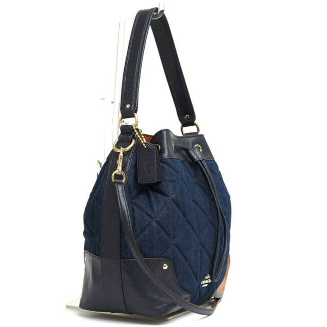 コーチ／COACH ハンドバッグ 鞄 トートバッグ レディース コットン キャンバス レザー 革  F37242 Mickie Drawstring Shoulder Crossbody in Quilted Denim ミッキー キルテッド デニム ドローストリング クロスボディー  巾着型 2WAY ショルダーバッグ デニム