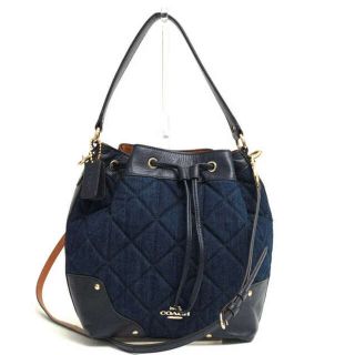 コーチ(COACH)のコーチ／COACH ハンドバッグ 鞄 トートバッグ レディース コットン キャンバス レザー 革  F37242 Mickie Drawstring Shoulder Crossbody in Quilted Denim ミッキー キルテッド デニム ドローストリング クロスボディー  巾着型 2WAY ショルダーバッグ デニム(ハンドバッグ)