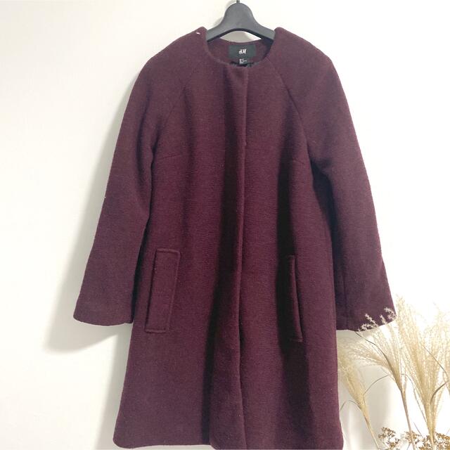 H&M(エイチアンドエム)のH&M ミディアム丈コート　ボルドー　Sサイズ レディースのジャケット/アウター(その他)の商品写真