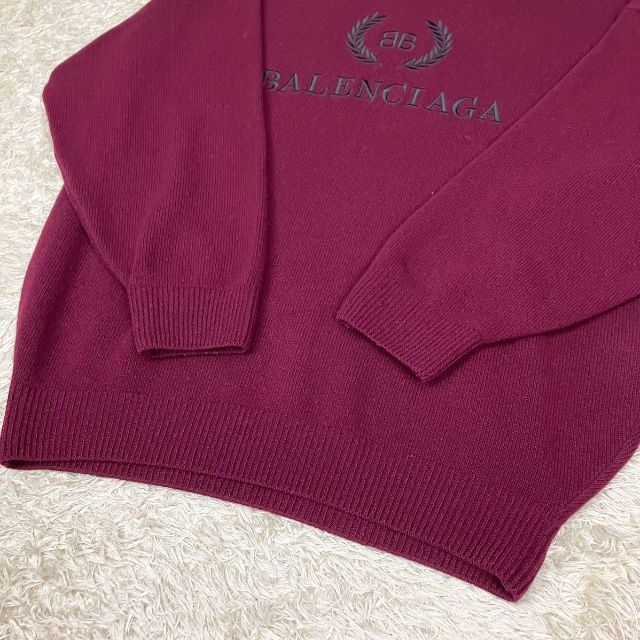 バレンシアガ カシミヤ タートルネックニット BBロゴ刺繍 ボルドー