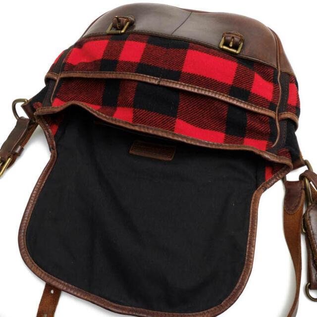 ショルダーバッグ 斜め掛け メンズ 革 ポロラルフローレン 赤 チェック 茶 鞄