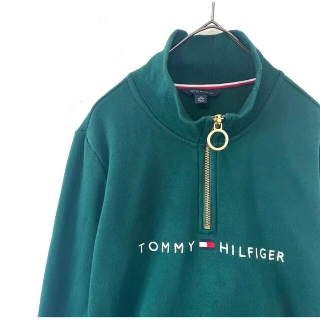 TOMMY HILFIGER(トミーヒルフィガー)のTommy Hilfiger トミーヒルフィガー ハーフジップ  スウェット　緑 メンズのトップス(スウェット)の商品写真