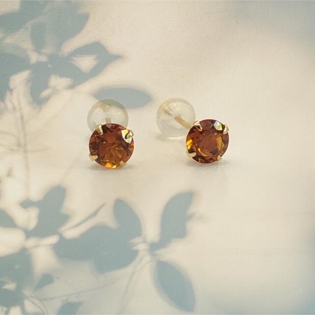 【新品】K18 18金 18k 5mm 天然石 マデイラシトリン ピアス 1ペア