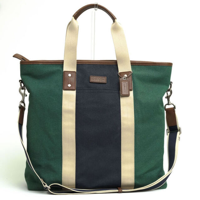 COACH メンズコーチ 青緑バイカラーレザー 2wayショルダーバッグ-