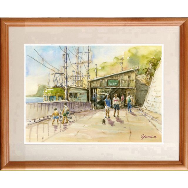 美術品/アンティーク水彩画原画　江ノ電・鎌倉高校前駅・スラムダンクの舞台　＃561