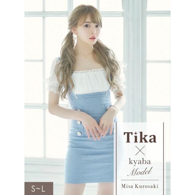 Tika シフォンガーリースタイルサロペット風タイトミニ半袖パフスリーブドレスのサムネイル