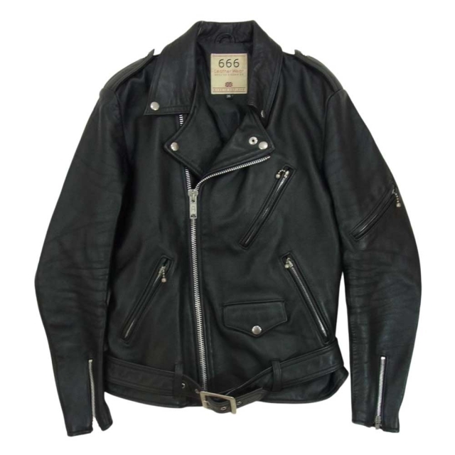 トリプルシックス レザー ウェア 666 Leather Wear 英国製 ダブル ライダース ジャケット ブラック系 36約45cm袖丈