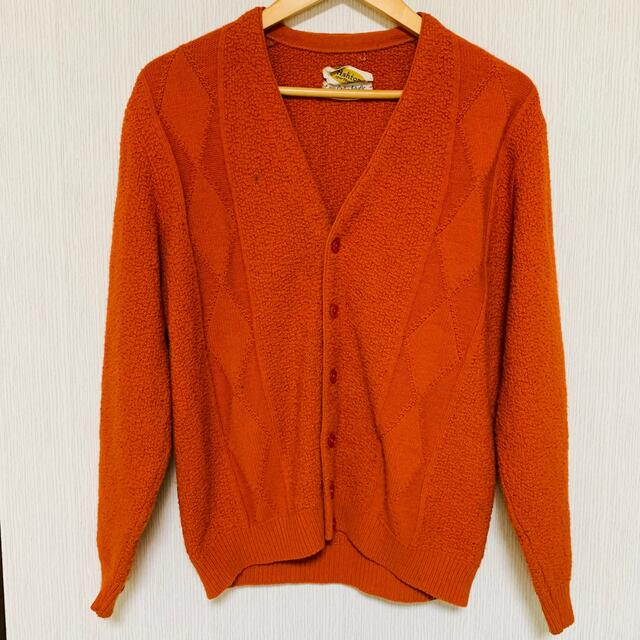 60s Ashtonカーディガン オレンジ アクリル sports wear - カーディガン
