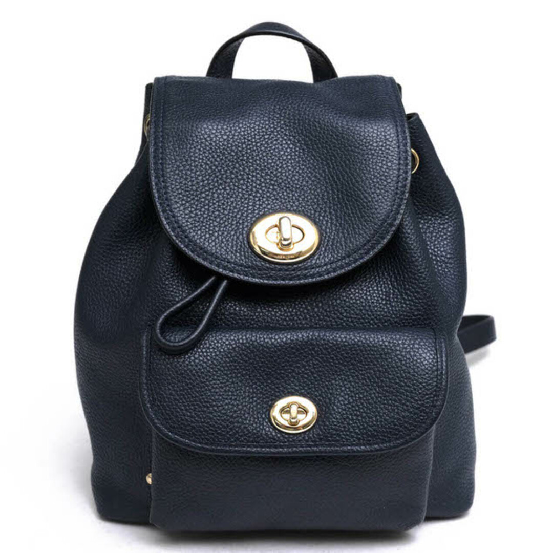 コーチ／COACH リュック バッグ バックパック レディース 女性 女性用レザー 革 本革 ネイビー 紺 37581 Mini Turnlock  Rucksack In Polished Pebble Leather ミニ ターンロック シボ革 シュリンクレザー | フリマアプリ ラクマ