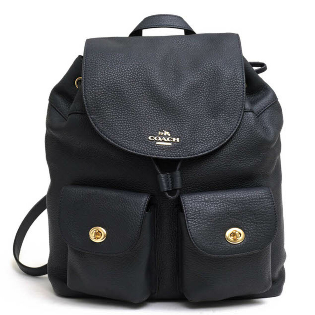 コーチ／COACH リュック バッグ バックパック レディース 女性 女性用レザー 革 本革 ネイビー 紺  F37410 BILLIE BACKPACK IN PEBBLE LEATHER ビリー バックパック 巾着型 シボ革 シュリンクレザー