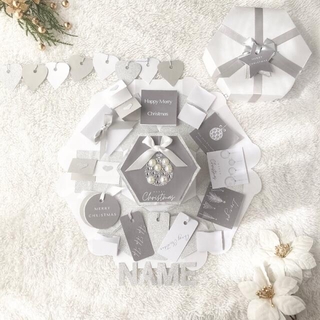 【クリスマス用】六角形サプライズボックス　オーナメント✳︎シルバー×白✳︎370(カード/レター/ラッピング)
