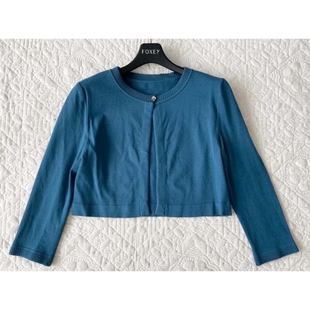 ☆FOXEY NY☆7部袖 ミューズ カーディガン☆38☆インディゴブルー