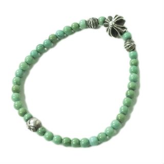 クロムハーツ(Chrome Hearts)のCHROME HEARTS クロムハーツ TURQUOISE & SILVER BEADS BRACELET ターコイズ&クロスボール ビーズブレスレット ターコイズ/シルバー アクセサリー【中古】【CHROME HEARTS】(ブレスレット)