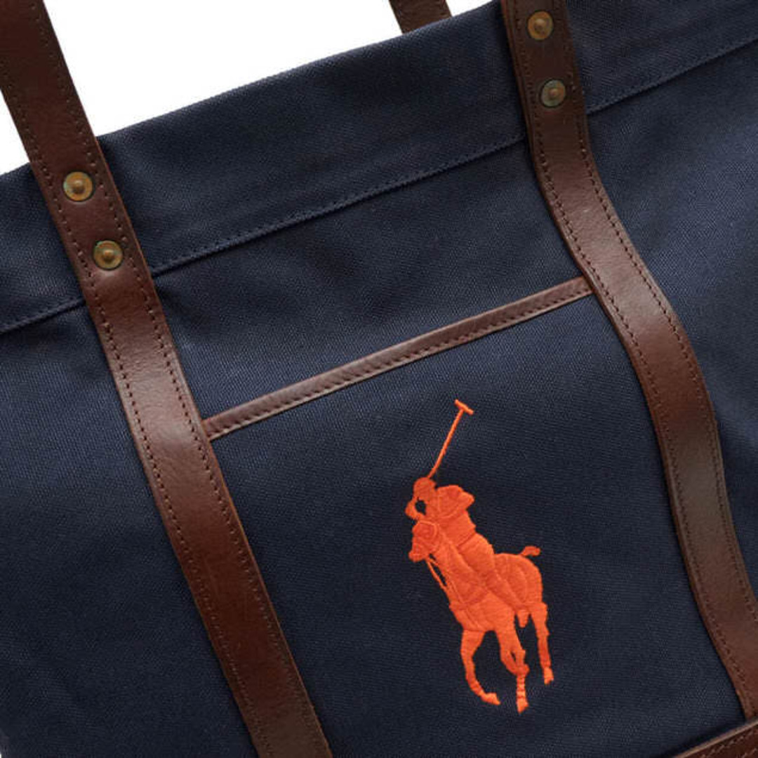 ポロ ラルフローレン／POLO RALPH LAUREN バッグ トートバッグ 鞄 ハンドバッグ メンズ 男性 男性用コットン 綿 キャンバス レザー  革 ネイビー 紺 4055129 Elevated Big Pony Zip Tote ビッグポニー 肩掛け ワンショルダーバッグ ヴィンテージ加工