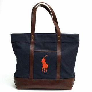 ラルフローレン(Ralph Lauren)のポロ ラルフローレン／POLO RALPH LAUREN バッグ トートバッグ 鞄 ハンドバッグ メンズ 男性 男性用コットン 綿 キャンバス レザー 革 ネイビー 紺  4055129 Elevated Big Pony Zip Tote ビッグポニー 肩掛け ワンショルダーバッグ ヴィンテージ加工(トートバッグ)